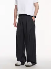 韓国版痩身メンズパンツダークグレールーズワイドレッグカジュアルパンツ