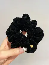 ブラックサテン ヴィンテージ風ヘアゴム【大腸フープ・ゴールドラベル・高級感】