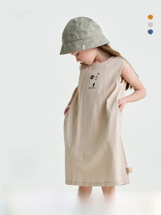 可愛いワッペン付きコットンTシャツワンピース【子供用・夏用・ノースリーブ】（セットアップ対応）