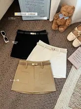 カキ色の女性用ハイウエストタイトスカート【ポケット付き・Aライン・夏用】