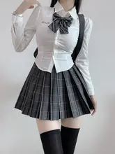 女子学院風JK制服セット【フィット感あるウエスト・長袖シャツ・ショートスカート・秋用】