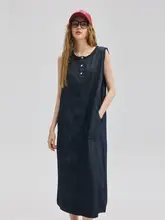 レディース 寛ぎのデザイン ノースリーブデニムワンピース【フリル付き・秋夏用】（セットアップ対応）