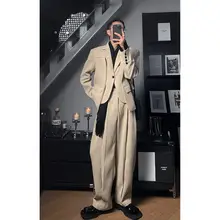 高級感のある不規則デザインのジャケットとパンツ【トレンドカジュアルスタイル・長ズボン】（セットアップ対応）