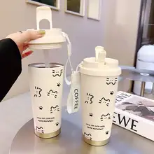 かわいい猫デザインの大容量保温カップ【二重飲み口・持ち運び便利・車用】