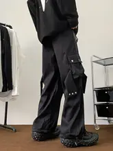 メンズ春用カジュアルワークパンツ【多ポケット・ウエスト紐・ワイドレッグ・ストレート】