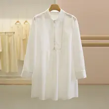 無地シンプルレース付きオーバーサイズ長袖ワンピース【前開き・女性用】