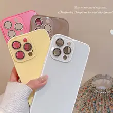 シンプルなカラーのレンズ保護フィルム付きガラスケース【iPhone対応・抗衝撃・全包囲タイプ】