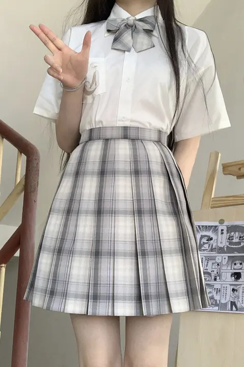アイスクリームとクジラのデザインJK制服【グレーのチェック柄スカート・柔らかいスタイル】
