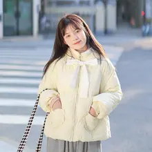レディース冬用フード付きコットンアウター【パープル・ハートポケット・リボン付き・可愛いデザイン】