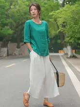 ホワイトリネンTシャツ【レトロ・アートスタイル・ラウンドネック・ゆったりフィット・短袖】