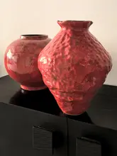 中古風レッド花瓶【造花・テーブル装飾用・陶器製】