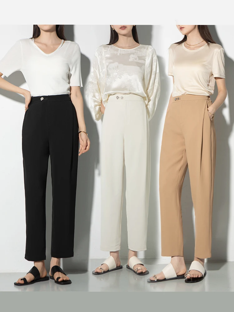 LRKS シルバーウェストパンツ【ロングシルク・両面ストレッチ・タッチ感・フィット】 カーディガンと合わせて着用するのに最適