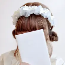 カチューシャ レディース レース ギャザー パフ トップボリューム 小顔効果 ハンドメイド