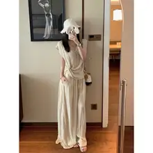 軽やかで感のある女性用ワイドレッグパンツコーディネート【夏用・デザインTシャツ・極上の柔らかさ】（セットアップ対応）