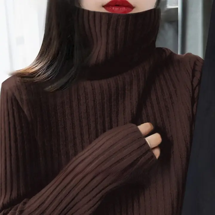 オーバーサイズの厚手ハイネックニットセーター【リブ編み・秋冬用・極上の柔らかさ】