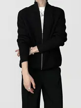 高級感ある黒の立襟ジップニットセーター【メンズ・冬用・カーディガンスタイル】