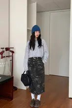 アメリカンビンテージ風 カモフラージュデザインのハイウエストスカート【ミディ丈・春夏用】（セットアップ対応）