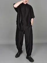 夏季暗黒系テクスチャー五分袖シャツパンツ【カジュアル・メンズ・ルーズフィット・大きいサイズ】（セットアップ対応）