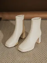 黒色ブーツ【厚底・粗ヒール・脚長効果・ストレッチ】
