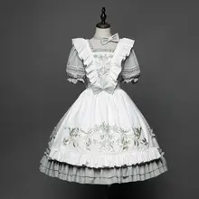 刺繍入りロリータ風エプロン【オリジナルデザイン・可愛い・田園スタイル】（セットアップ対応）
