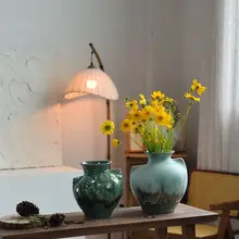 高級感ある緑色の異形陶器花瓶【水培用・セラミック・インテリア装飾】
