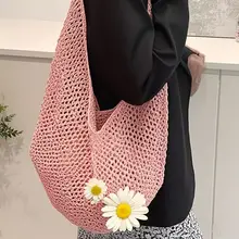 大容量編み込みトートバッグ【女性用・夏のカジュアルスタイル・ビーチ・学院風】