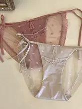 品質の高いサテン生地のリボン付きセクシー下着【ハーフバック・メッシュ・極上の柔らかさ】