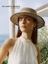 atlanticbeach 透かしデザインの平頂麦わら帽子【UVカット・ビーチリゾート用】