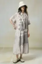 JfYanYan かわいい海のウサギデザイン 短袖シャツとダブルレイヤーのフラワーバルーンスカートセット