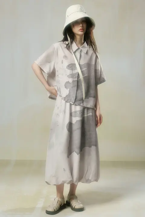 JfYanYan かわいい海のウサギデザイン 短袖シャツとダブルレイヤーのフラワーバルーンスカートセット