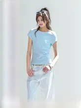 ツルツル素材のショートスリーブTシャツ【フィットデザイン・夏用・カジュアル】