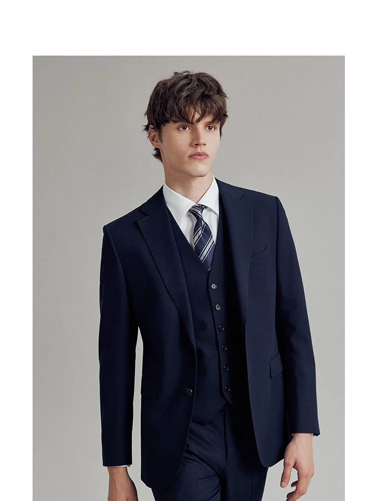 メンズチェスターコート：ダークブルーの高級ウール製スーツジャケットが通勤と結婚式に最適