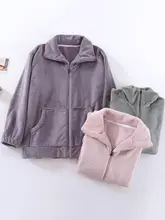 フランネル女性用パジャマ上着【厚手・長袖・ジッパー・立ち襟・ルームウェア】