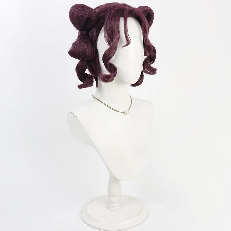 紫色のコスプレウィッグ【分体リボンデザイン】：くるくるパーマちゃん風の可愛さを再現する分体リボンスタイル