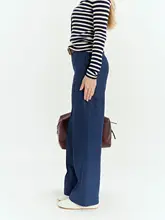 MsDidion 竹節模様の高腰ストレートデニムパンツ【秋用・コットンブレンド・ミディアムフィット】