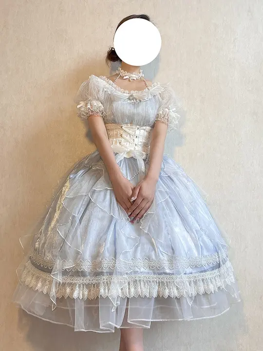 ワンピース レディース ロリータ 半袖 ブルー 花嫁 スイート レース プリンセス