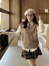 レディース ニットベスト【ブラウン・秋用・レイヤードスタイル】