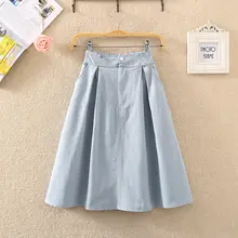 大きなお揺れが魅力！ボタン付きポケットのコットンAラインスカート【中丈・女性用】