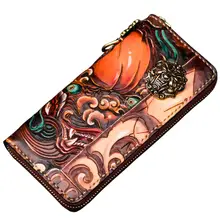 牛革製 手作り長財布【ジッパー付き・美しい皮彫刻】