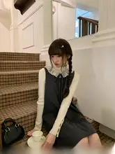 レトロなパッチワークデザインのフリル付きキャミソールミニワンピース【春秋向け・Aライン・シンプル可愛い】
