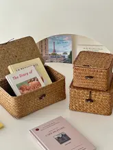 インス風 日本式デスク収納ボックス【手作り編み・フタ付き・雑貨収納】