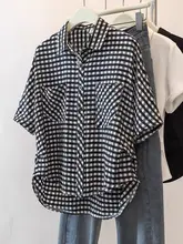 レディース 大きいサイズ ルーズフィット ビンテージ風 チェック柄 半袖シャツ【夏用・体型カバー・快適な着心地】