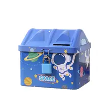 宇宙飛行士デザインの貯金箱【キッズ用・アニメスタイル・鉄製ロック付き】