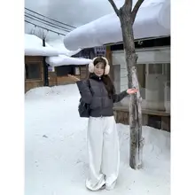 白鹅绒使用のニット切替ダウンジャケット【冬用・立襟・女性向け・スリムデザイン】