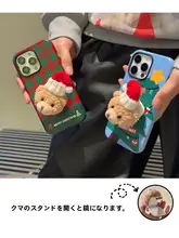 クリスマスデザインの全包型スマホケース【iPhone用・レンズ保護付き・女性向け】
