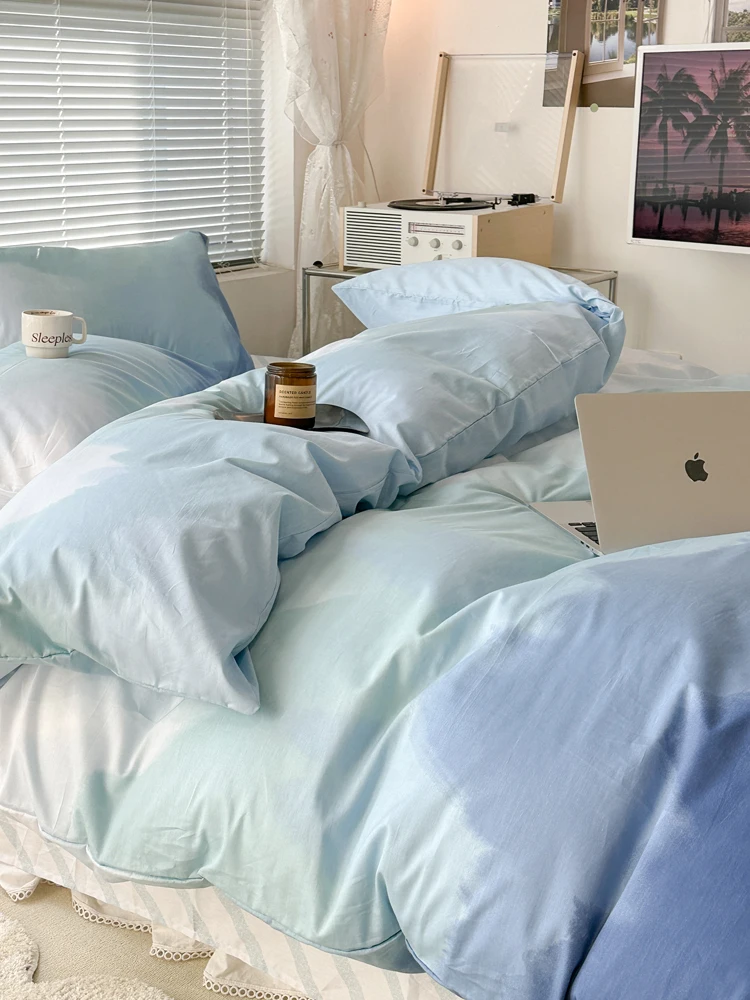 ベッド用4点セット 100%コットン シンプルスタイル：ワンルームや狭い部屋に最適な収納付きシーツ