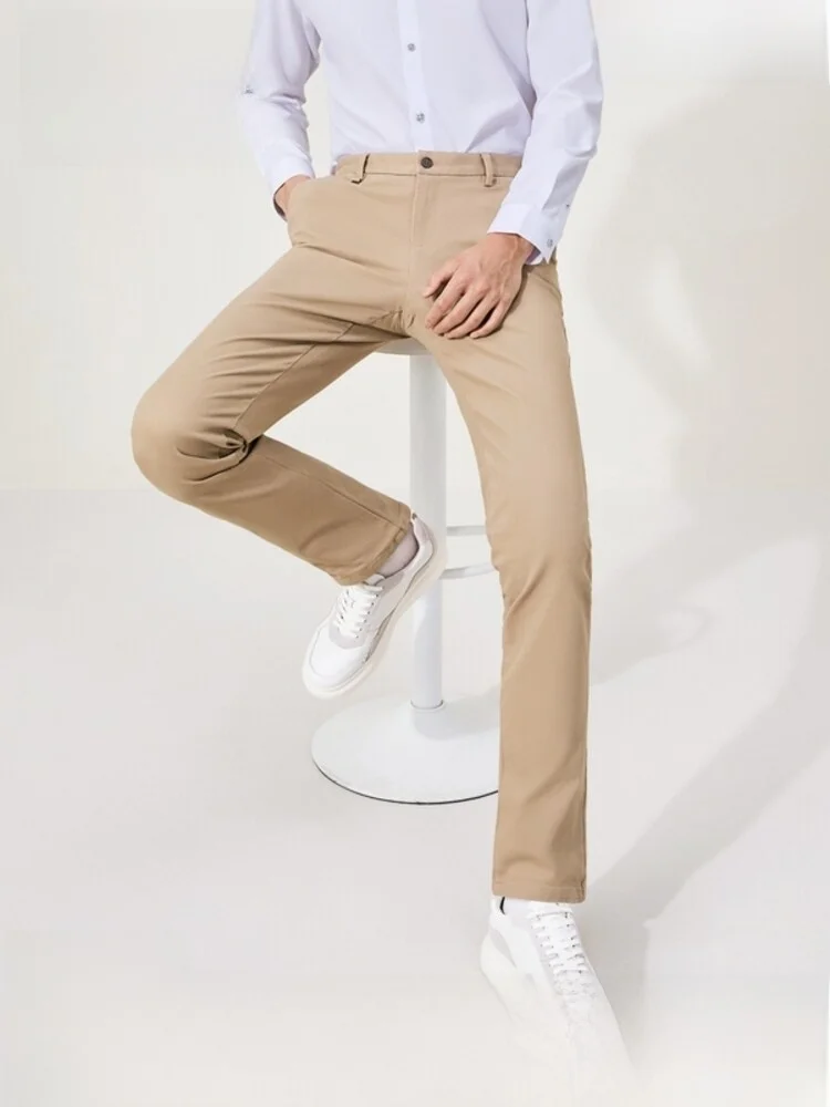 ビジネスカジュアル対応！快適な高棉素材のストレートパンツ【多色展開・秋用・スリムフィット】（セットアップ対応）