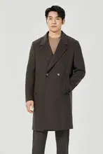 羊毛ダブルブレストコート【メンズ・冬用・保温・ミディ丈・ラペル付き】