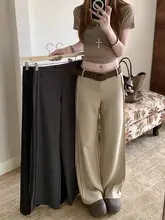 デザイン性のある女性用ローウェストスーツパンツ【カジュアル・秋用・カーキ・ストレート】（セットアップ対応）