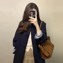 深青色のトレンチコート【レディース・中長丈・おしゃれ・韓国風・イギリススタイル】